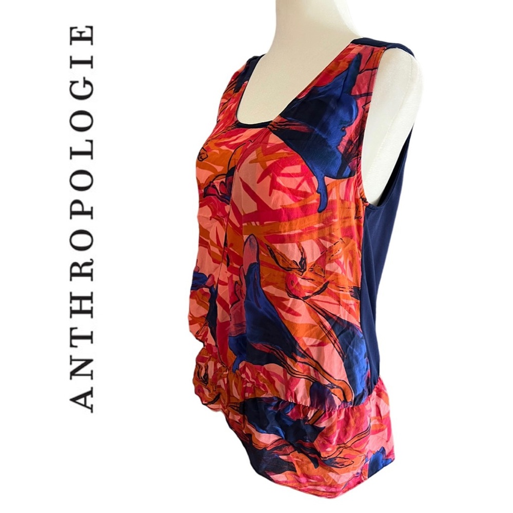 ANTHROPOLOGIE Leifsdottir Silk Faux Wrap Malva‎ Sleeveless Blouse Size 2 Floral